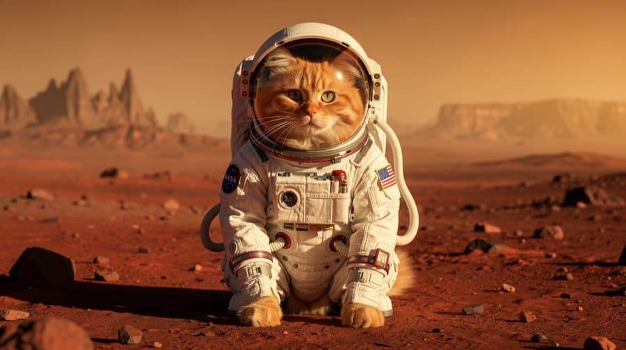 Кот-астронавт на Марсе — сгенерировано FLUX.2 Pro